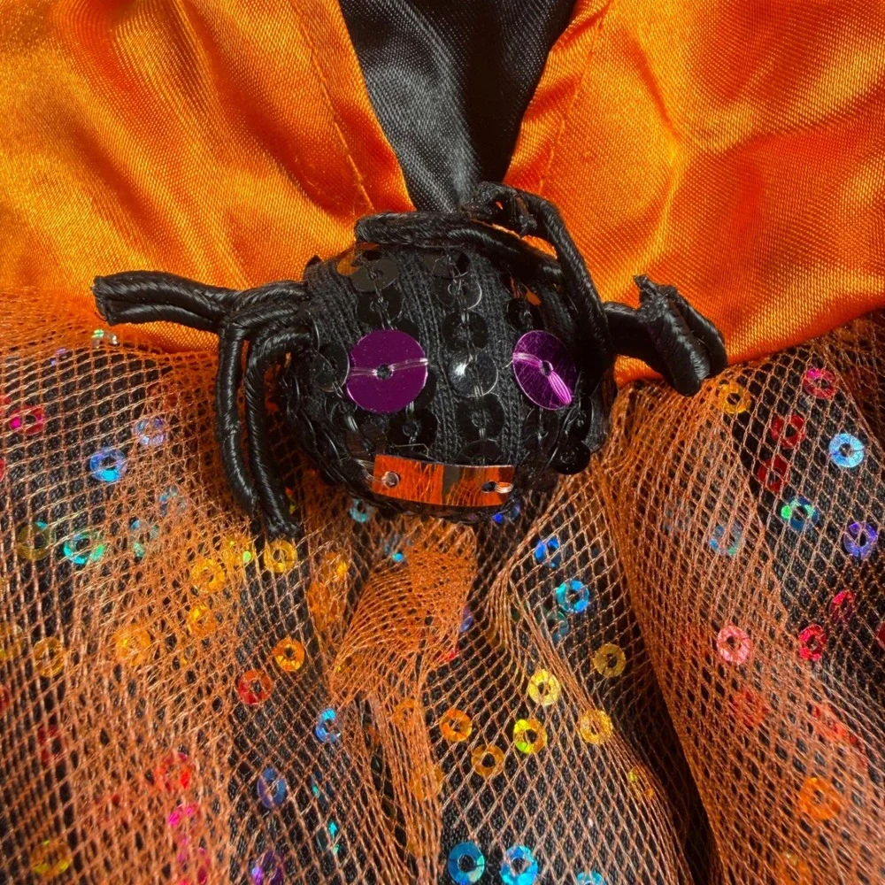 Build-A-Bear Workshop Halloween Spider Dress Orange Black Sequins Plush Outfit
